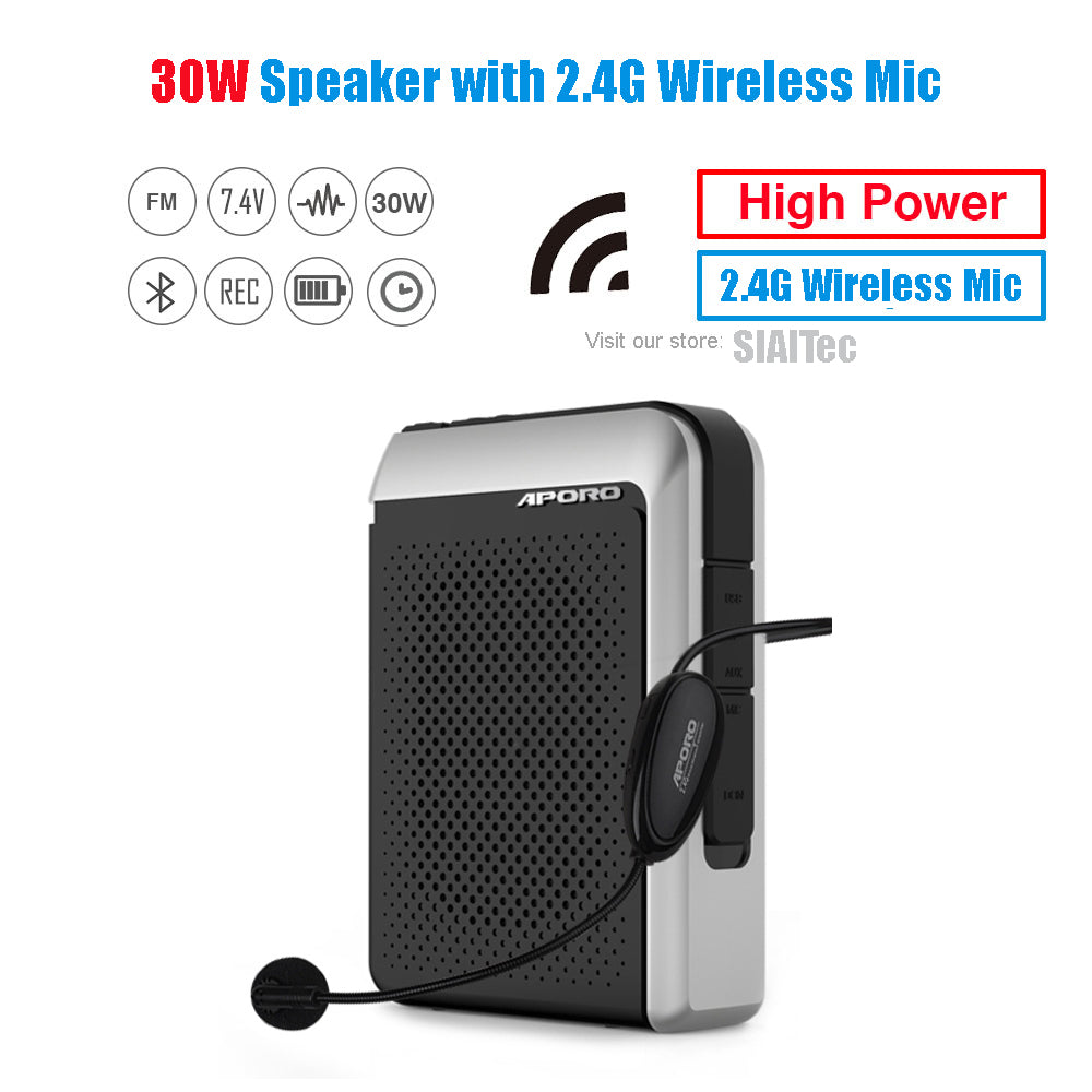 T18 2.4G Wireless 30W Portable Microphone Speaker, Bluetooth Voice Amplifier with 2.4G Wireless Microphone